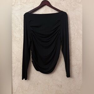 no comment Black Draped Top With Ruched Sides(Bust 34”
Length 23”)
